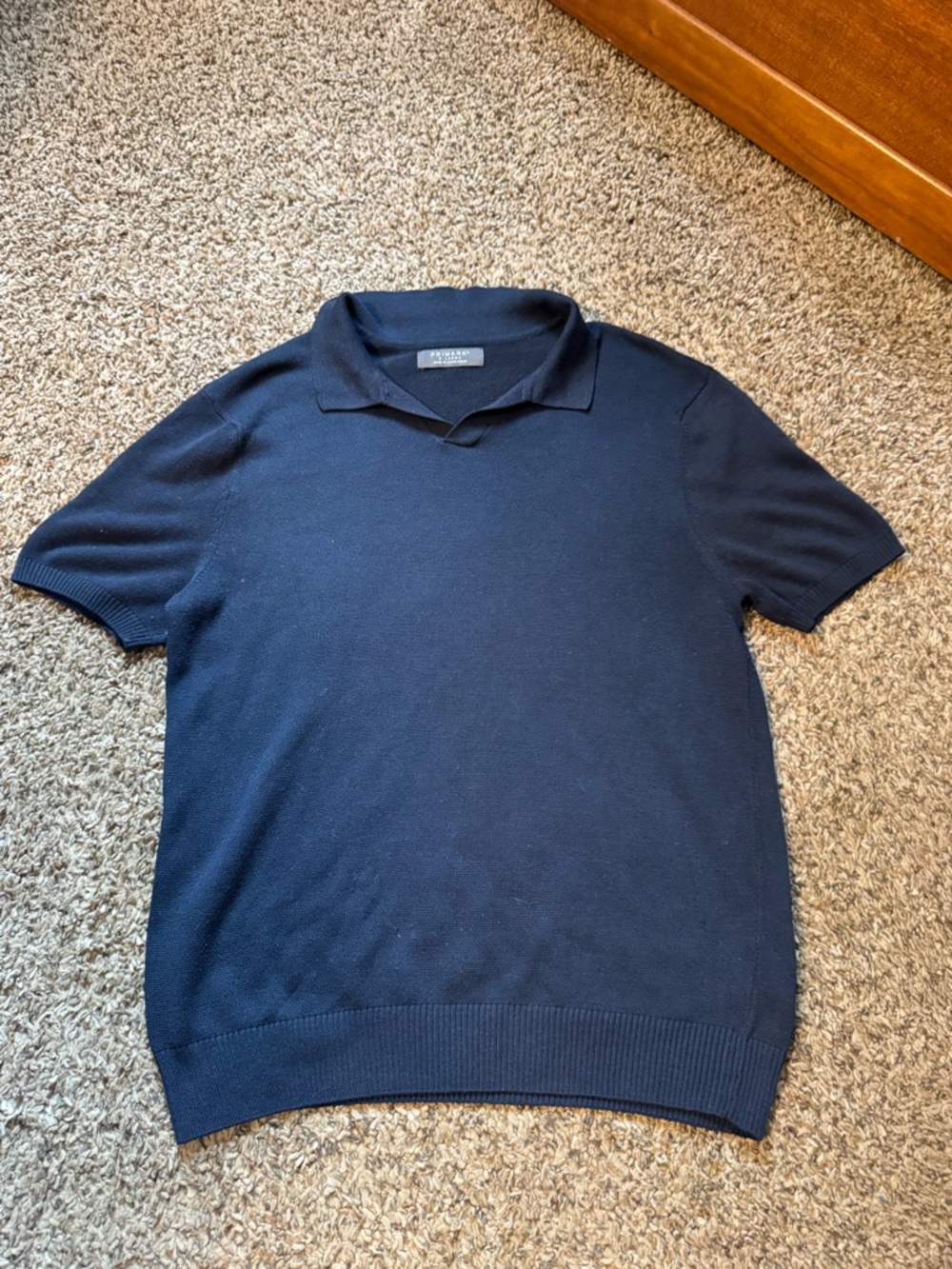 Primark Men's Navy Short-Sleeve Polo Knit